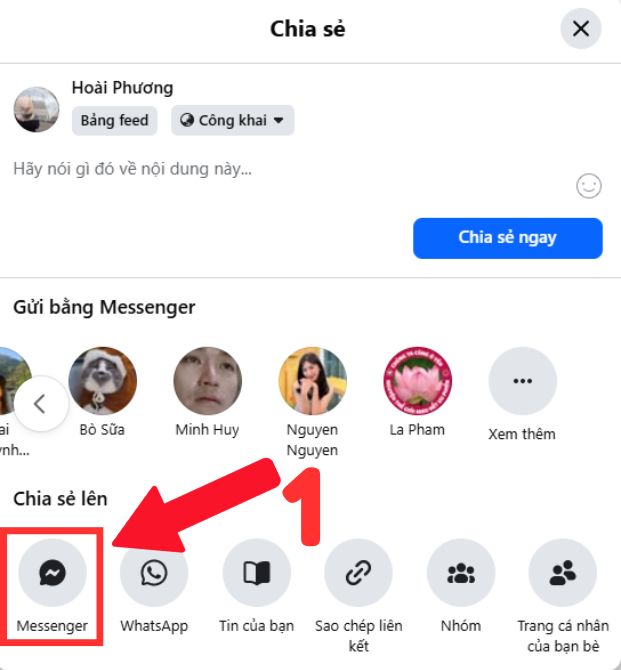 Cách chia sẻ trên facebook qua tin nhắn