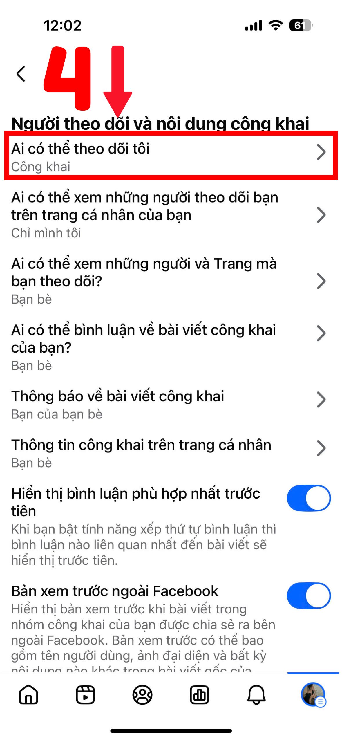 Ở mục Ai có thể theo dõi tôi chọn Công khai