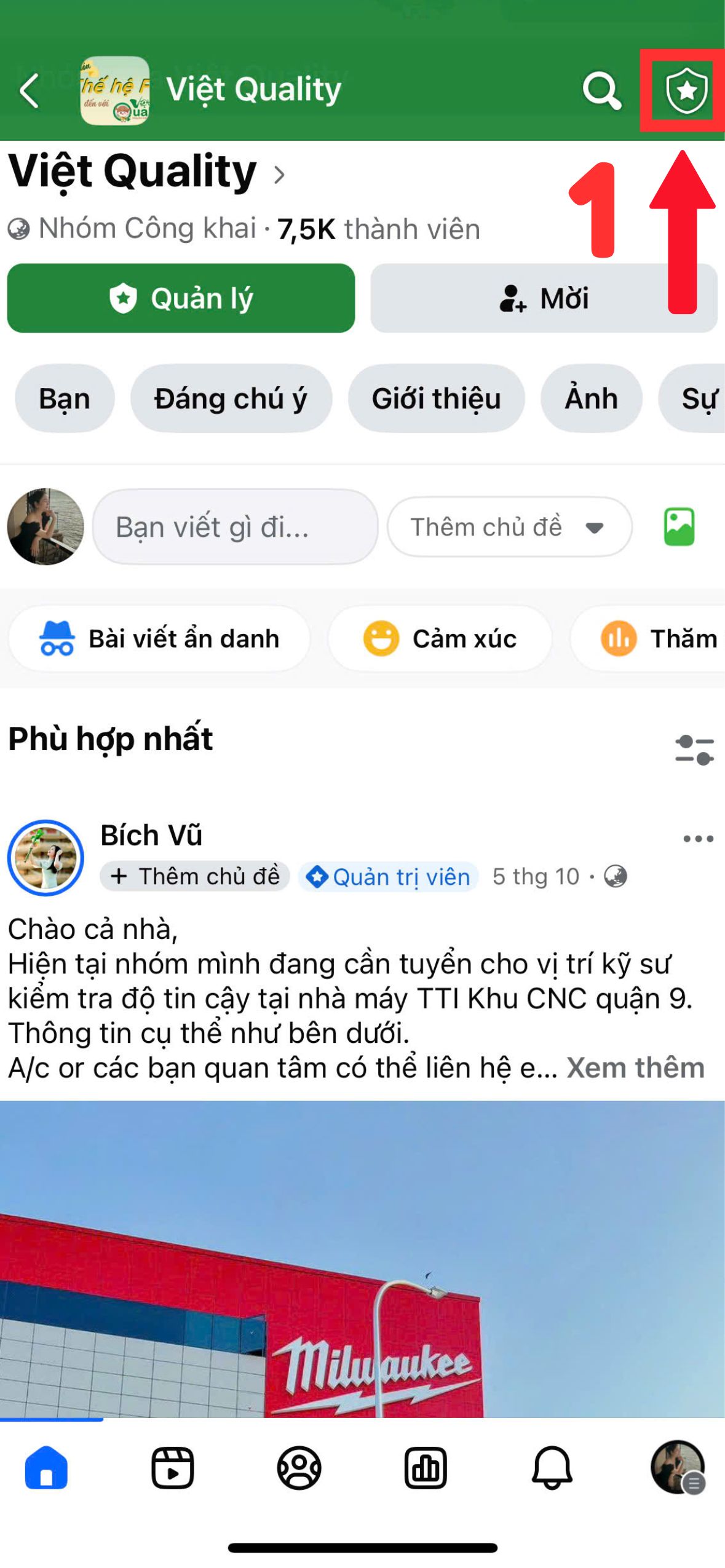 Cách bật phê duyệt bài viết nhóm facebook bằng điện thoại - bước 1