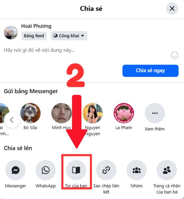 Chia sẻ bài viết trên facebook lên story
