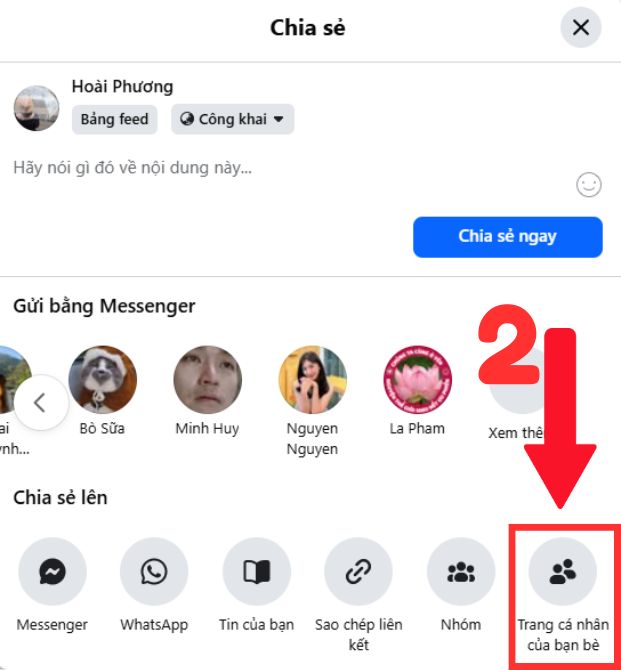 Chia sẻ bài viết trên facebook lên trang cá nhân của bạn bè