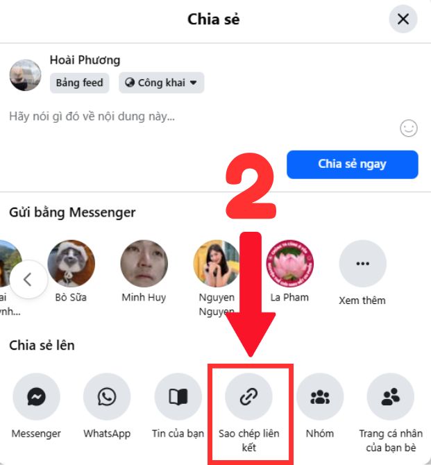 Chia se bai viet tren facebook qua lien ket
