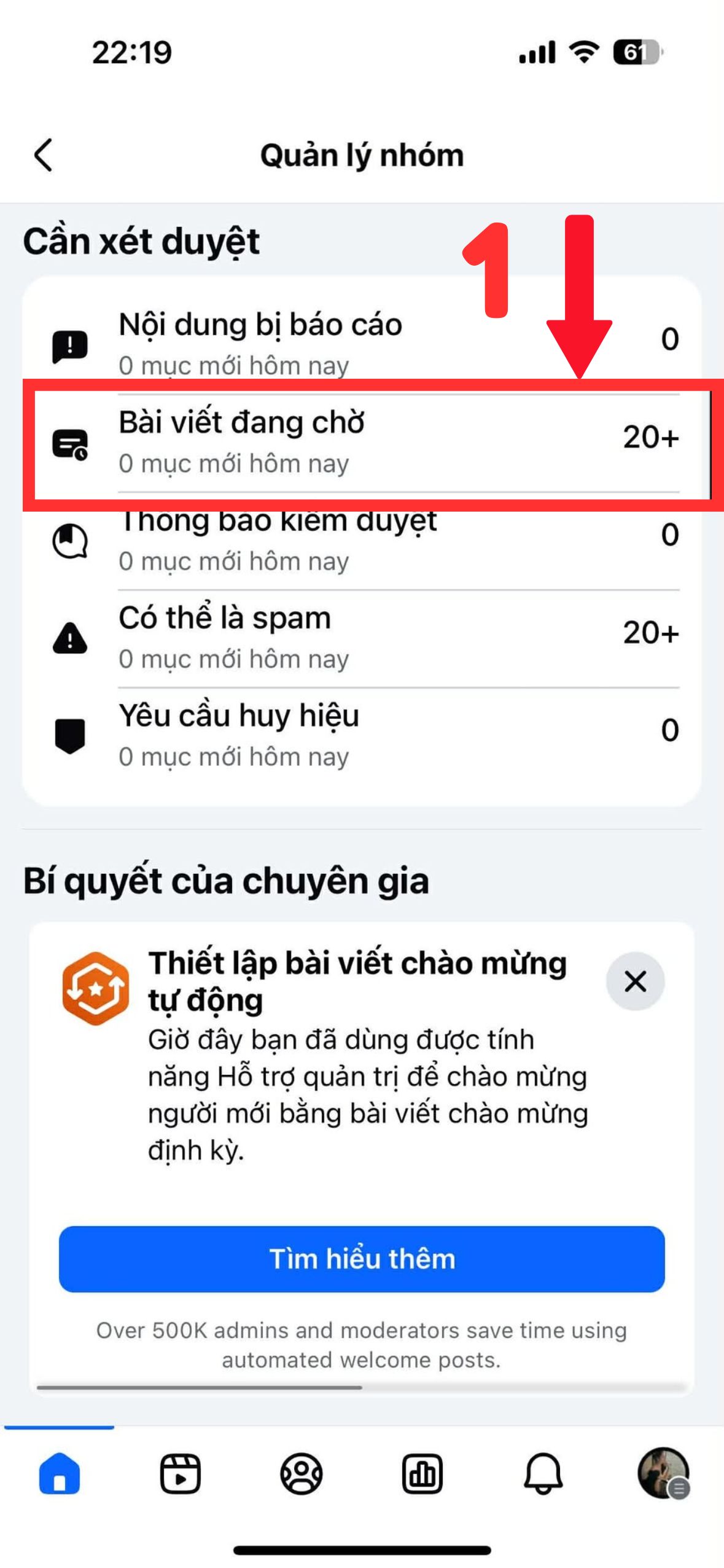 Cách duyệt bài đăng bằng điện thoại - bước 1