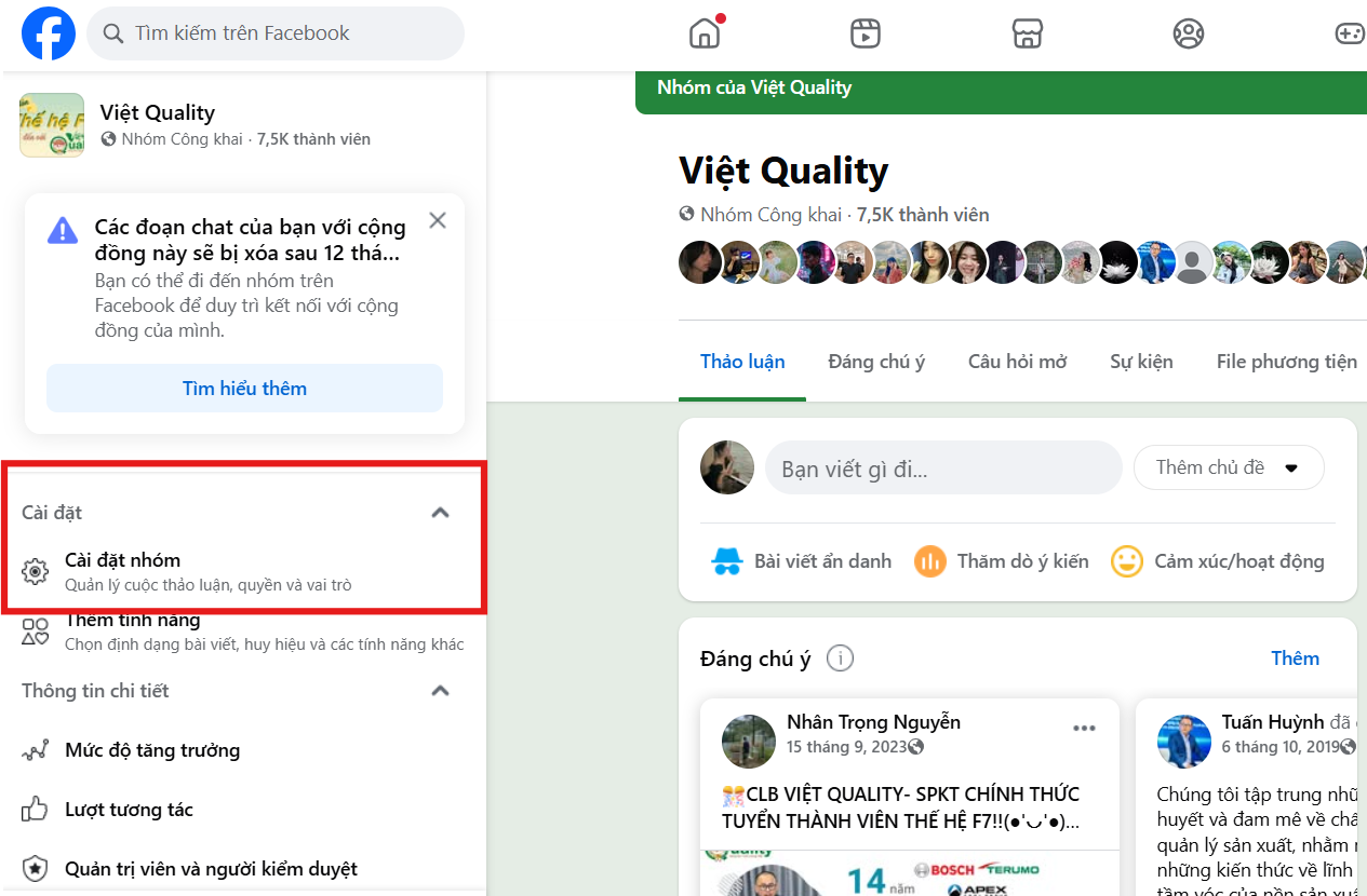 Cách bật phê duyệt bài viết nhóm facebook bằng máy tính - bước 1