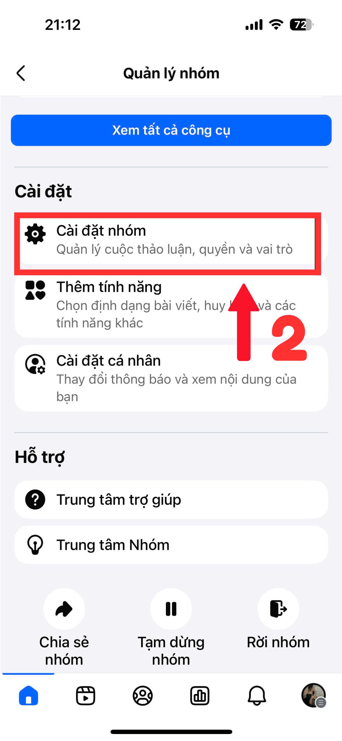 Cách bật phê duyệt bài viết nhóm facebook bằng điện thoại - bước 2