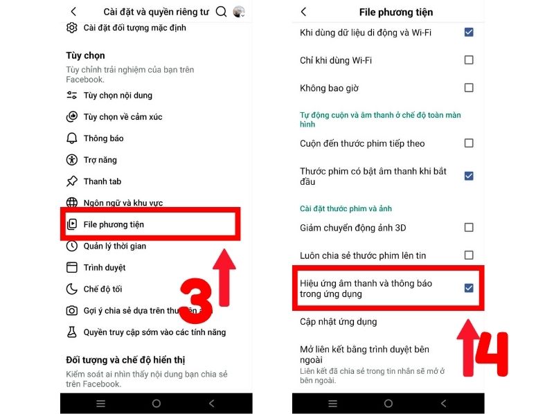 cách tắt âm thanh like FB trên điện thoại