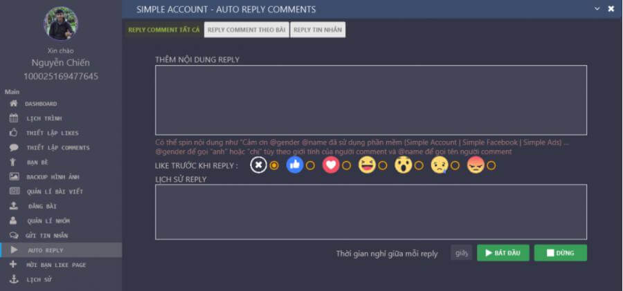 Phần mềm tool like Facebook Simple Account