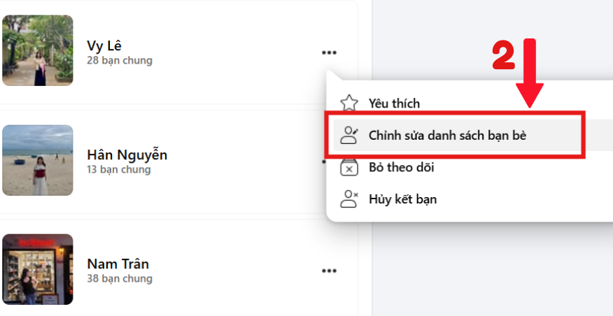Lựa chọn người bạn muốn chọn trong danh sách