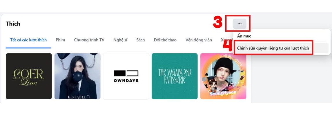 Chỉnh sửa quyền riêng tư của lượt thích