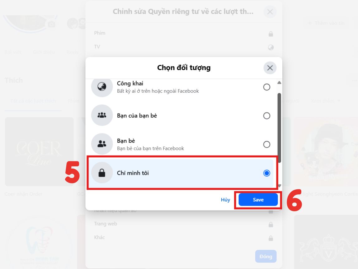 Chuyển chế độ Công khai sang Chỉ mình tôi