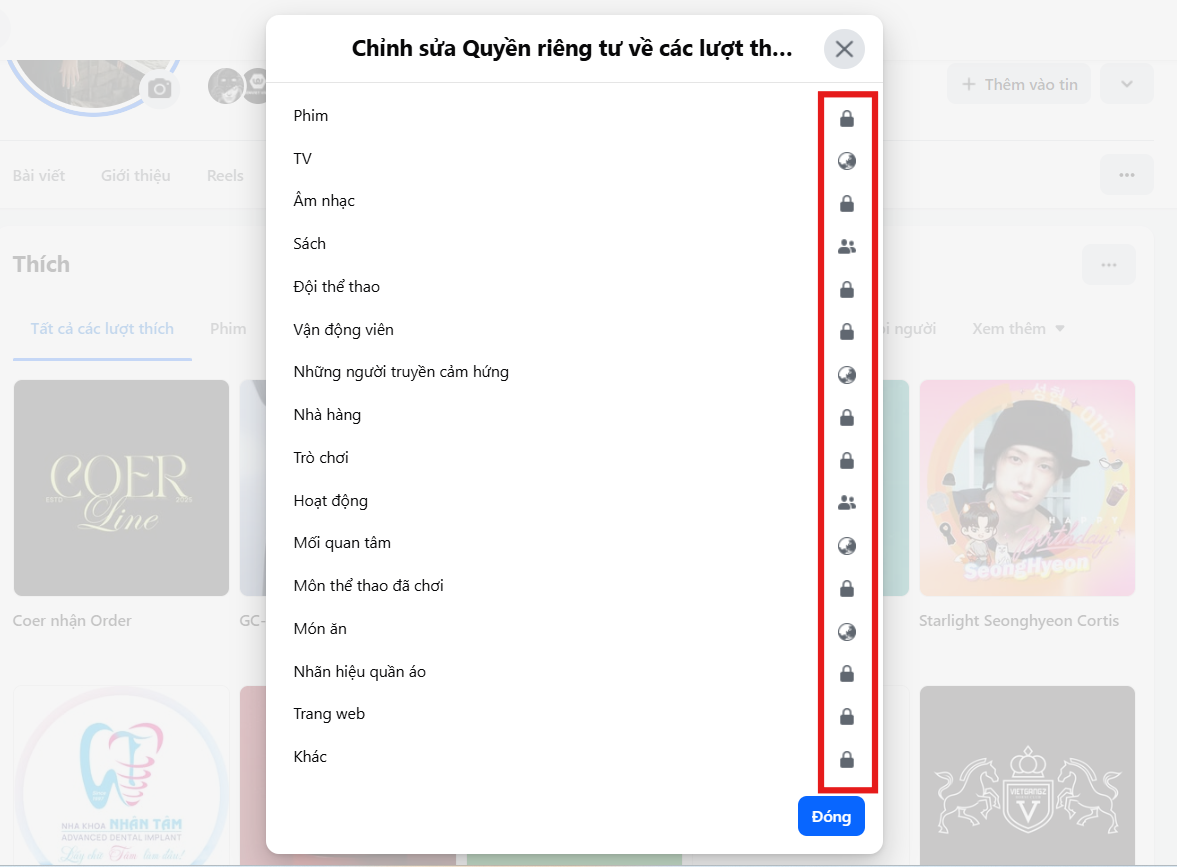 Xuất hiện bảng tổng hợp các mục bạn thích 