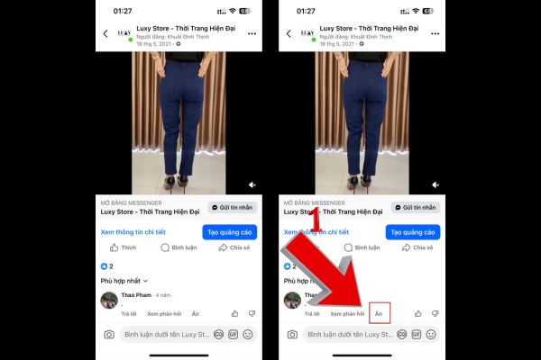 Ngay bình luận của khách hàng có chữ “ẩn”, nhấn “ẩn” để hoàn tất