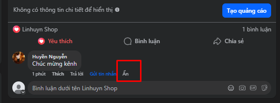 Ấn “ẩn” để ẩn bình luận mà bạn muốn