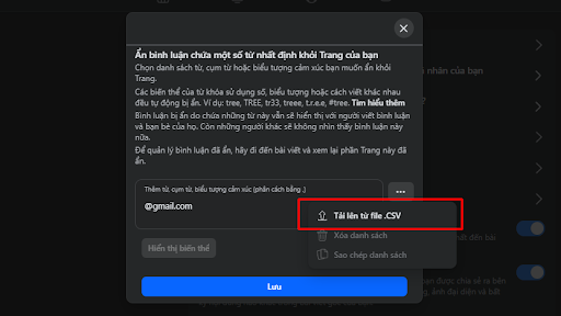 Tải file .CSV chứa những bình luận ẩn lên 