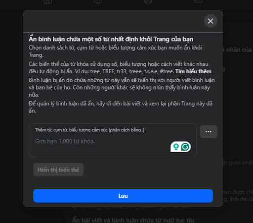 Thêm cụm từ, từ, biểu tượng cảm xúc mà bạn muốn ẩn