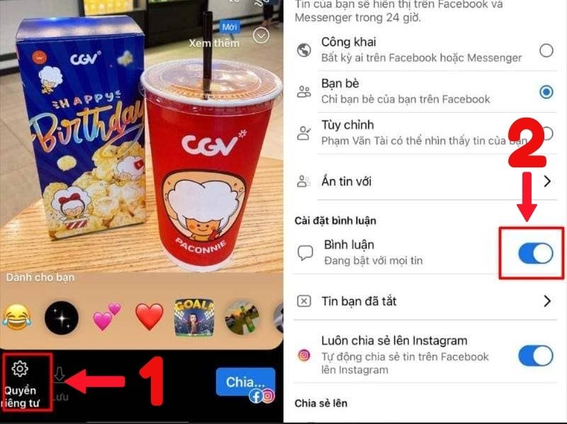 Cách bật bình luận story facebook - Giao diện cũ