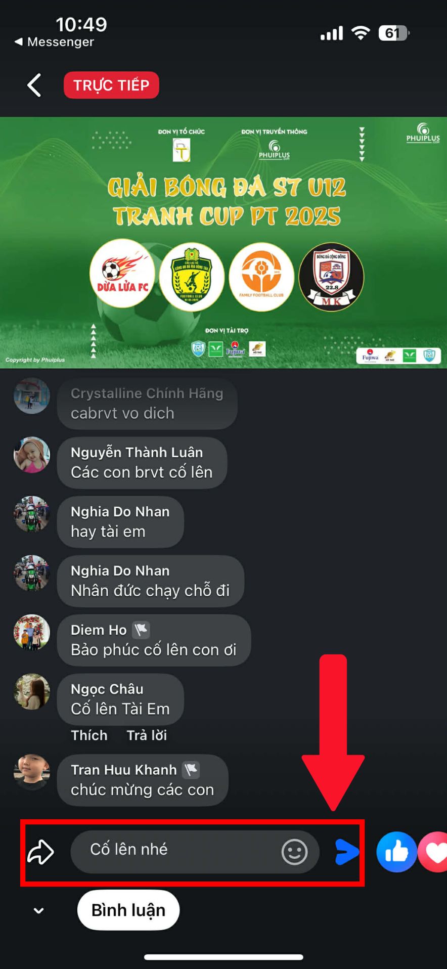 Minh họa khung bình luận trên livestream facebook