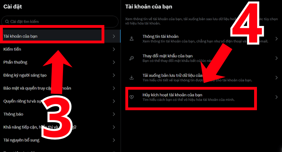 Nhấn Hủy kích hoạt tài khoản