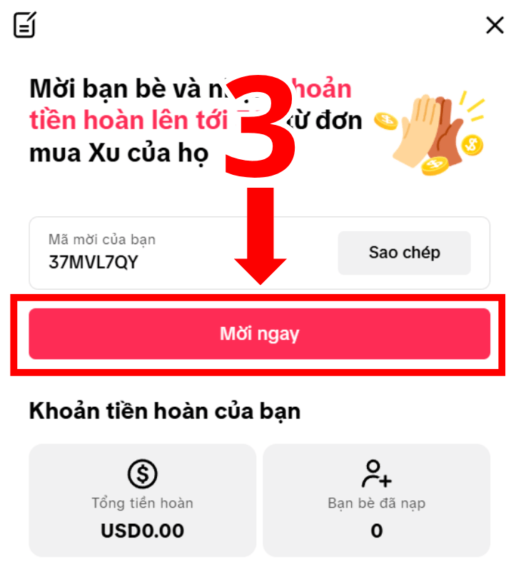 Gửi mã mời cho bạn bè