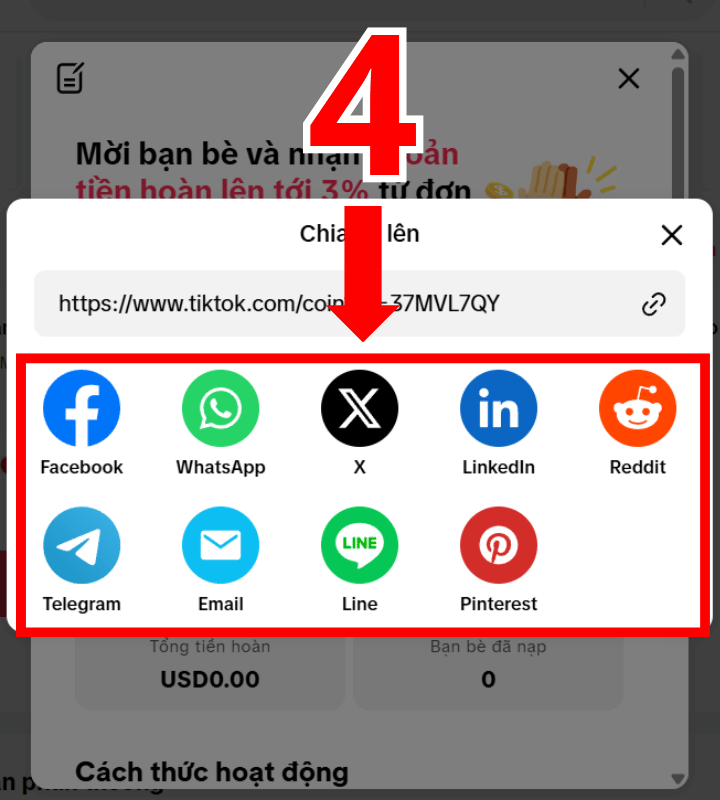 Chọn mạng xã hội để chia sẻ mã mời