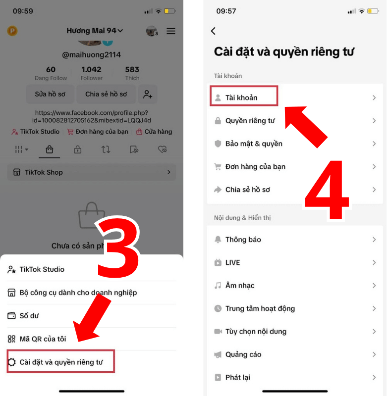 Chọn Cài đặt và quyền riêng tư