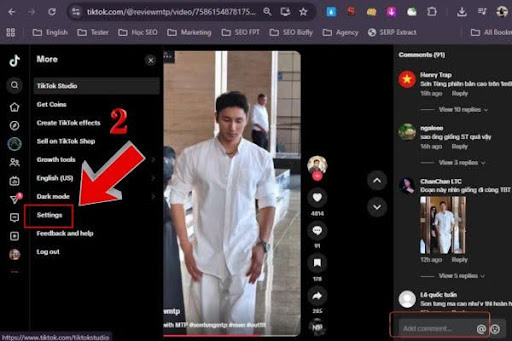 Bước 2: Chọn mục "Settings/Cài Đặt" để vào phần quản lý tài khoản