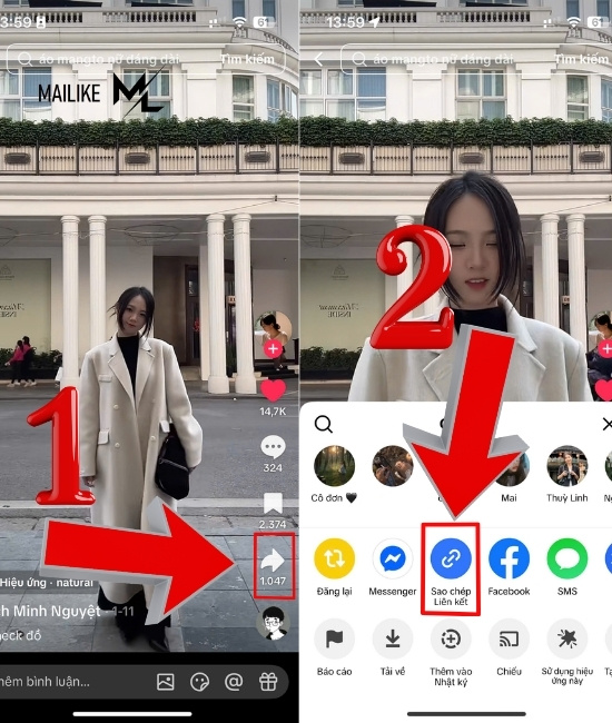 Tìm kiếm video muốn tải và chọn sao chép liên kết