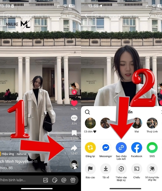 Tìm kiếm video muốn tải và chọn sao chép liên kết