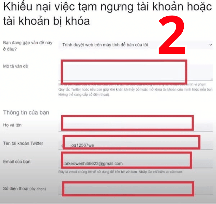 Nhập thông tin theo yêu cầu