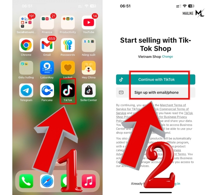 Chọn cách đăng nhập vào tài khoản tiktok hiện có