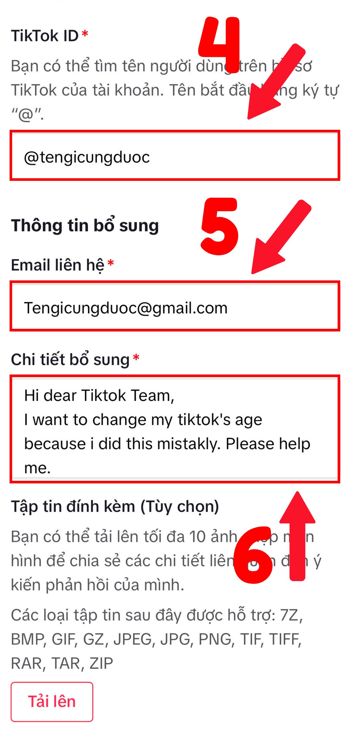 Nhập thông tin bổ sung