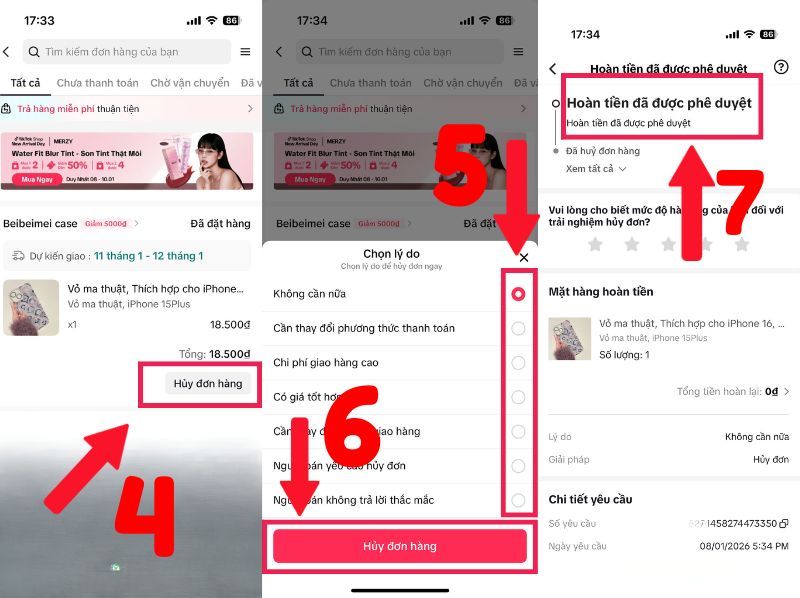 Cách hủy đơn hàng trên Tiktok Shop khi chưa vận chuyển