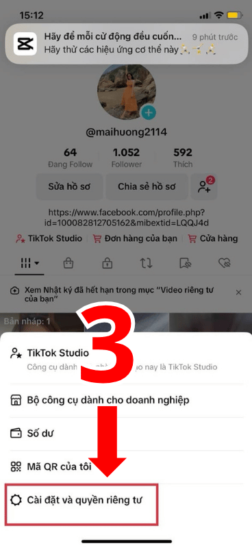 Vào cài đặt