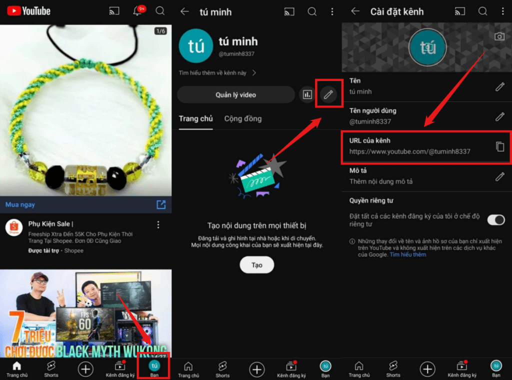 Cách Lấy Link Profile YouTube Trên iPhone và Trên Android