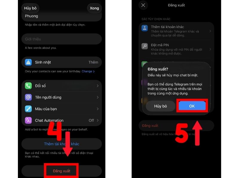 cách đăng xuất telegram