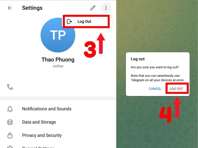 cách đăng xuất telegram
