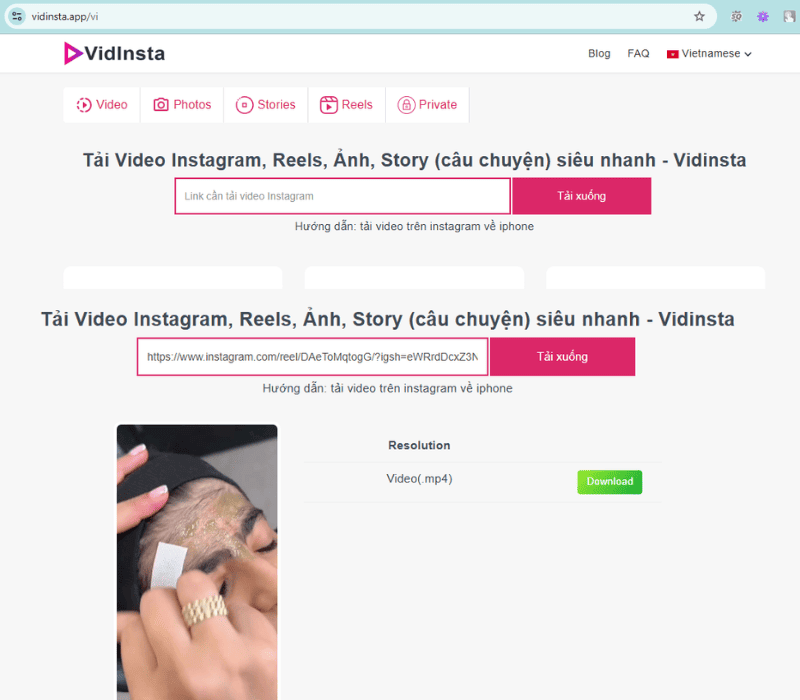 Tải video Instagram qua trang web trực tuyến