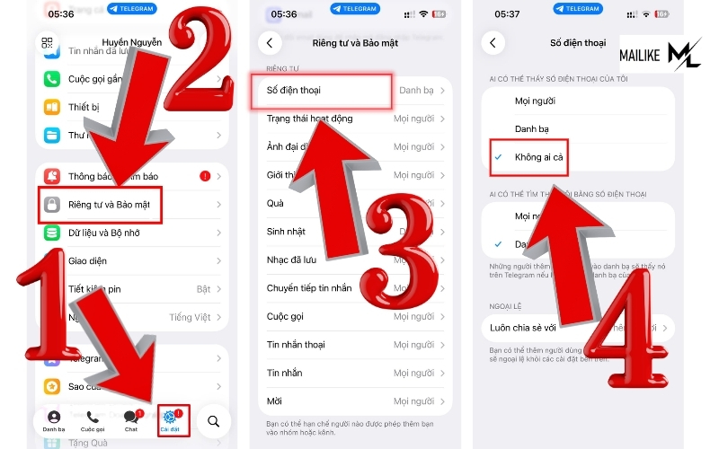 Hoàn thành xong cách ẩn số điện thoại trên Telegram qua điện thoại