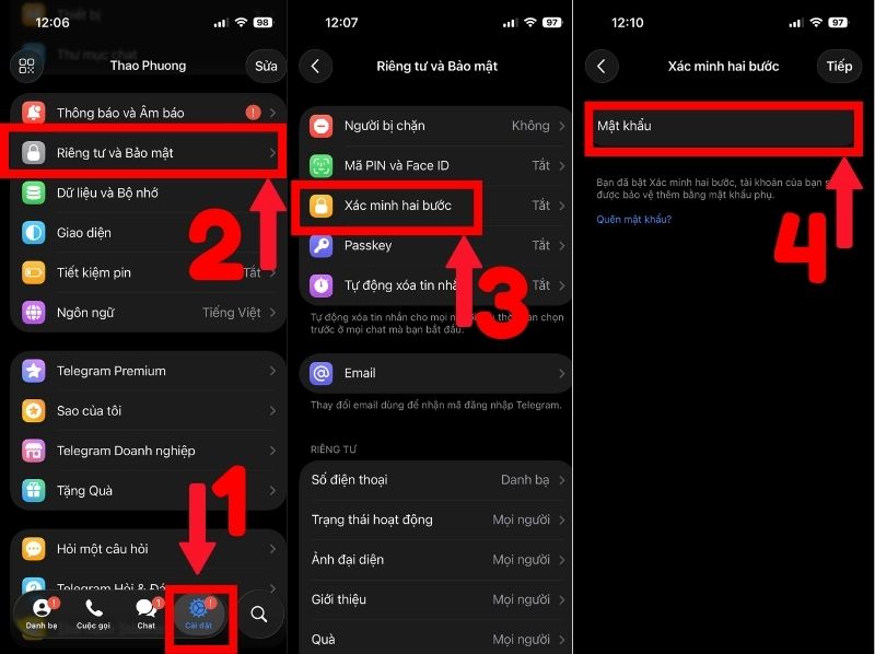cách đổi mật khẩu telegram