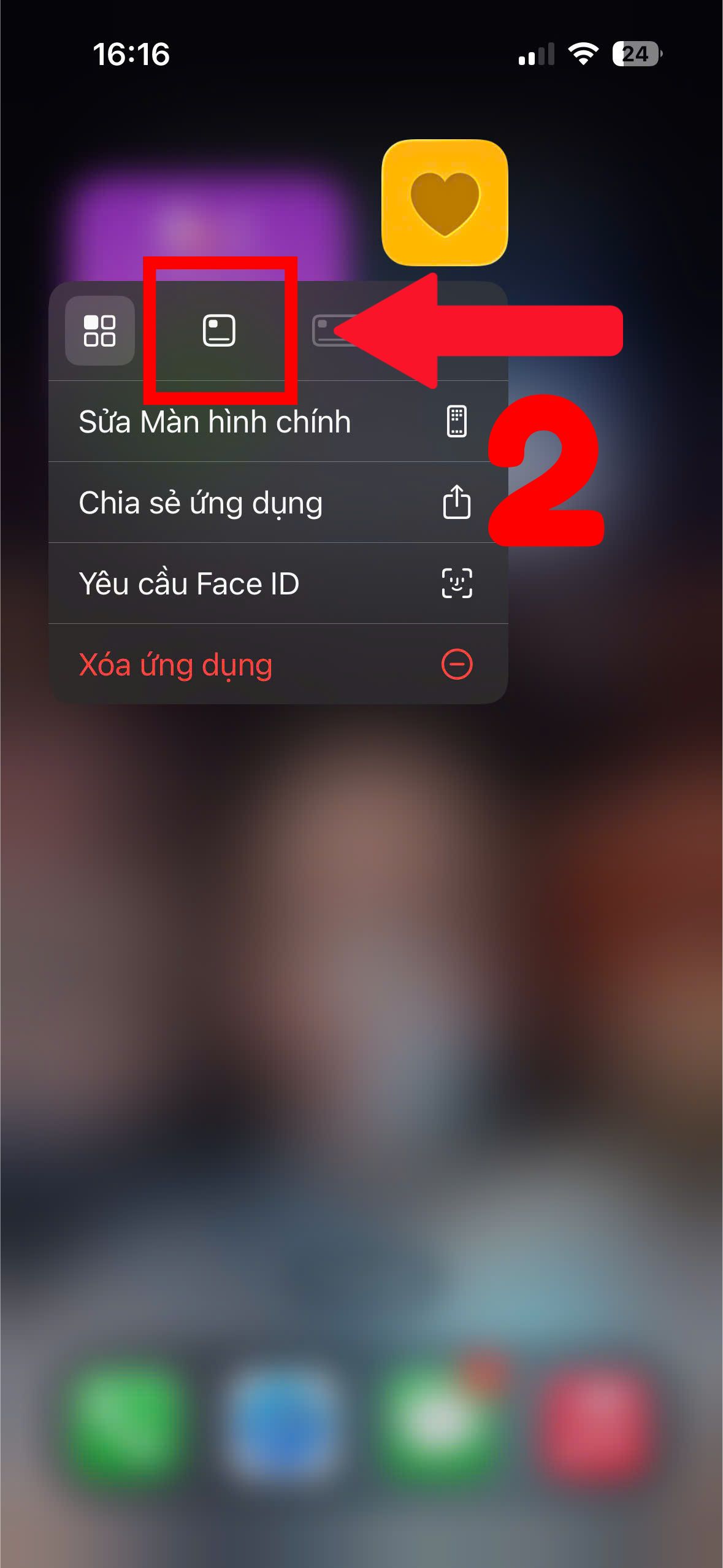 Chọn biểu tượng ô vuông thứ 2