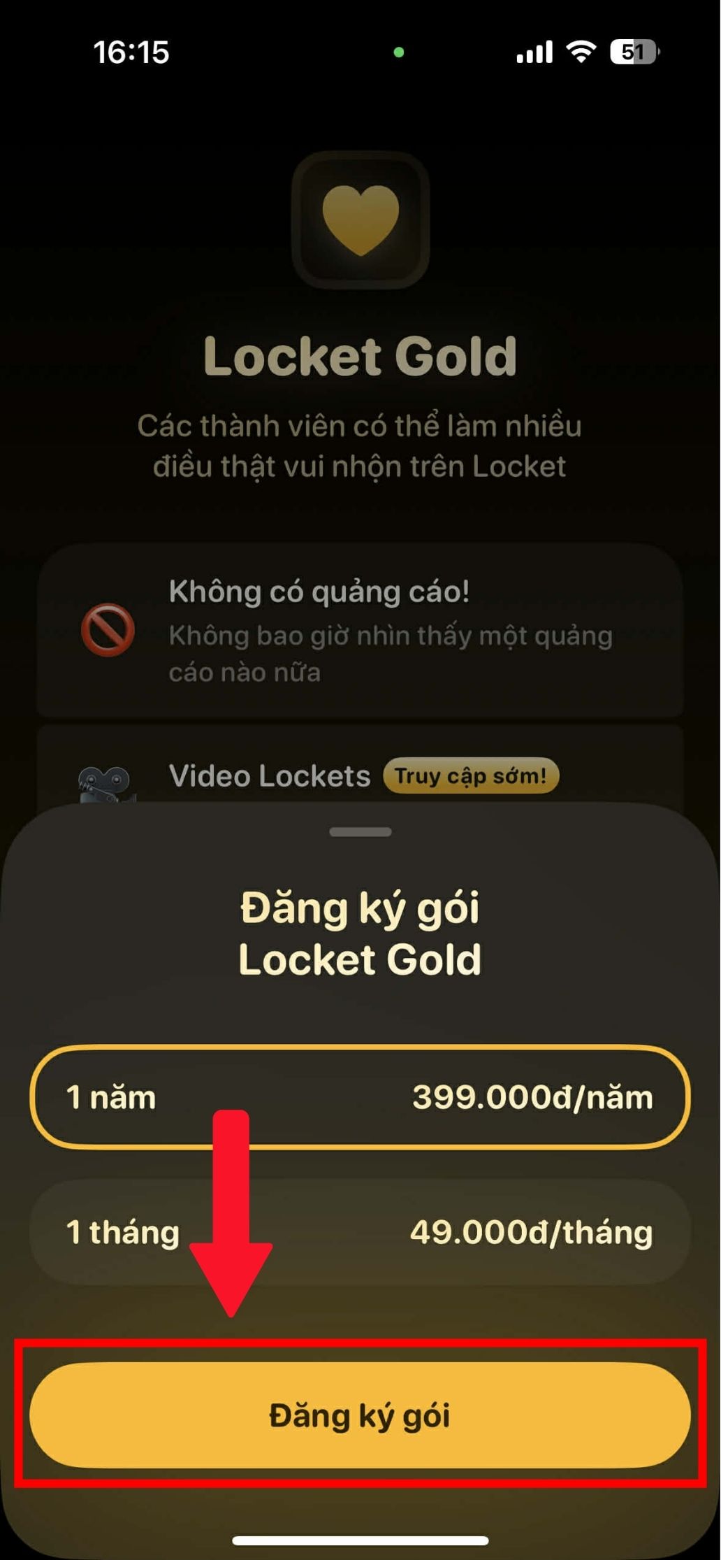 Các gói Locket Gold hiện có