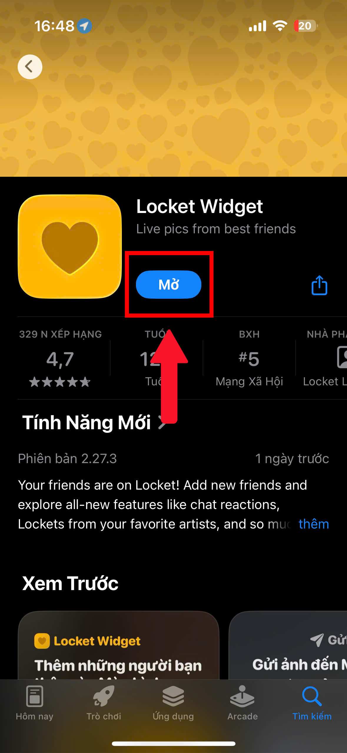 Mở app sau khi hoàn tất tải về