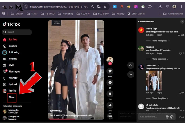 Bước 1: Mở trang web tiktok, ấn vào mục xem thêm