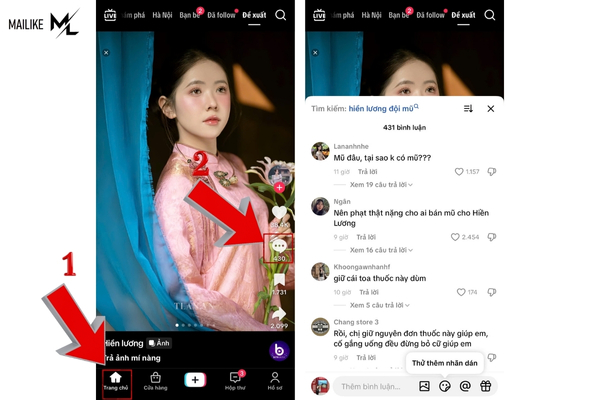 Mở app tiktok, nhấn vào nút ba chấm khi đó sẽ hiện ra danh sách comment