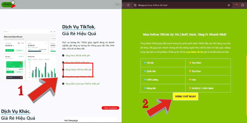 Chọn Tăng Follow Tiktok miễn phí rồi nhấn vào “ĐĂNG KÝ NGAY” 