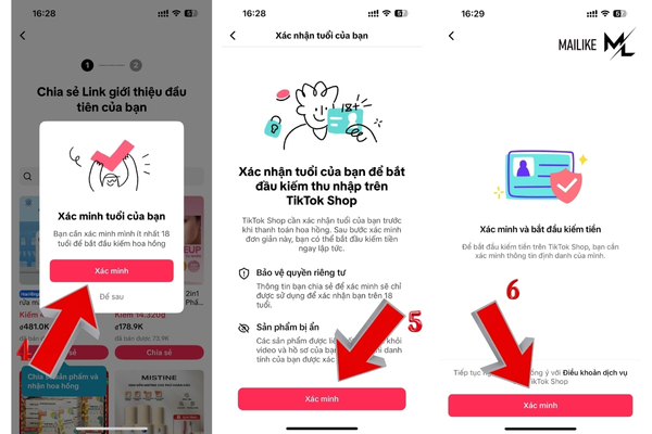 Xác minh độ tuổi hợp lệ được mở shop