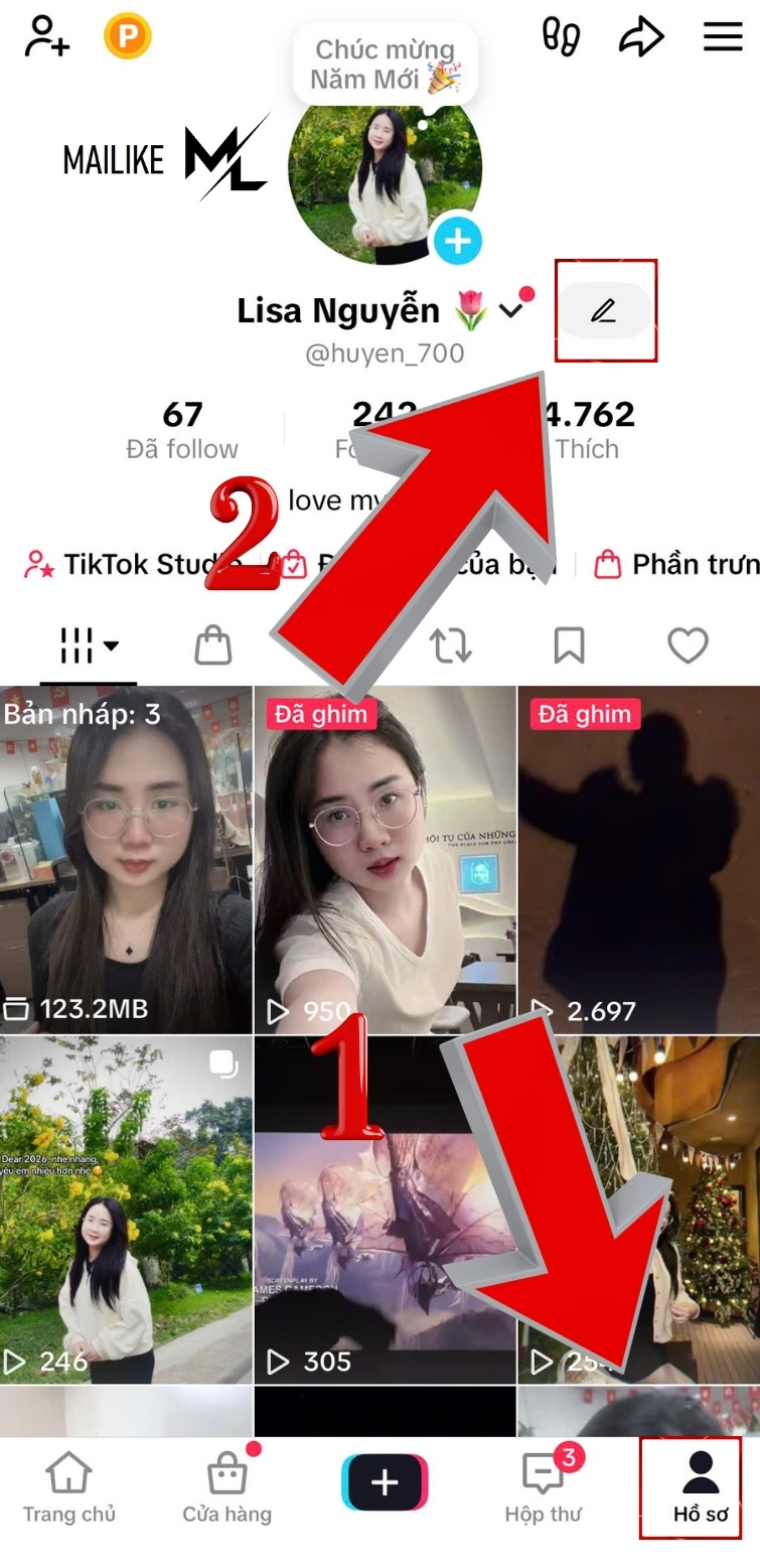 Đi vào trang hồ sơ cá nhân nhấn vào phần chỉnh sửa hồ sơ