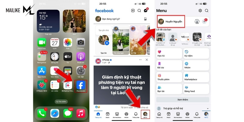 Truy cập vào trang cá nhân facebook