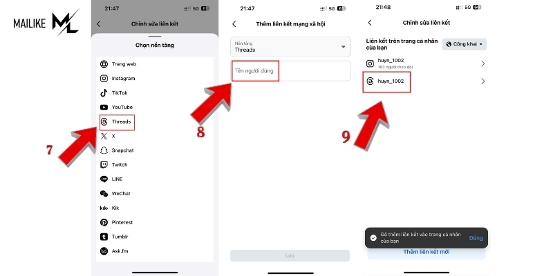 Thêm tài khoản Threads liên kết với Facebook