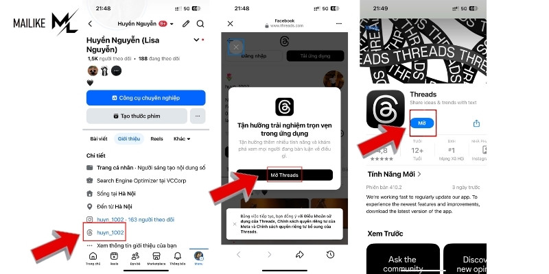 Mở Threads để hoàn tất quá trình đăng nhập Threads bằng Facebook